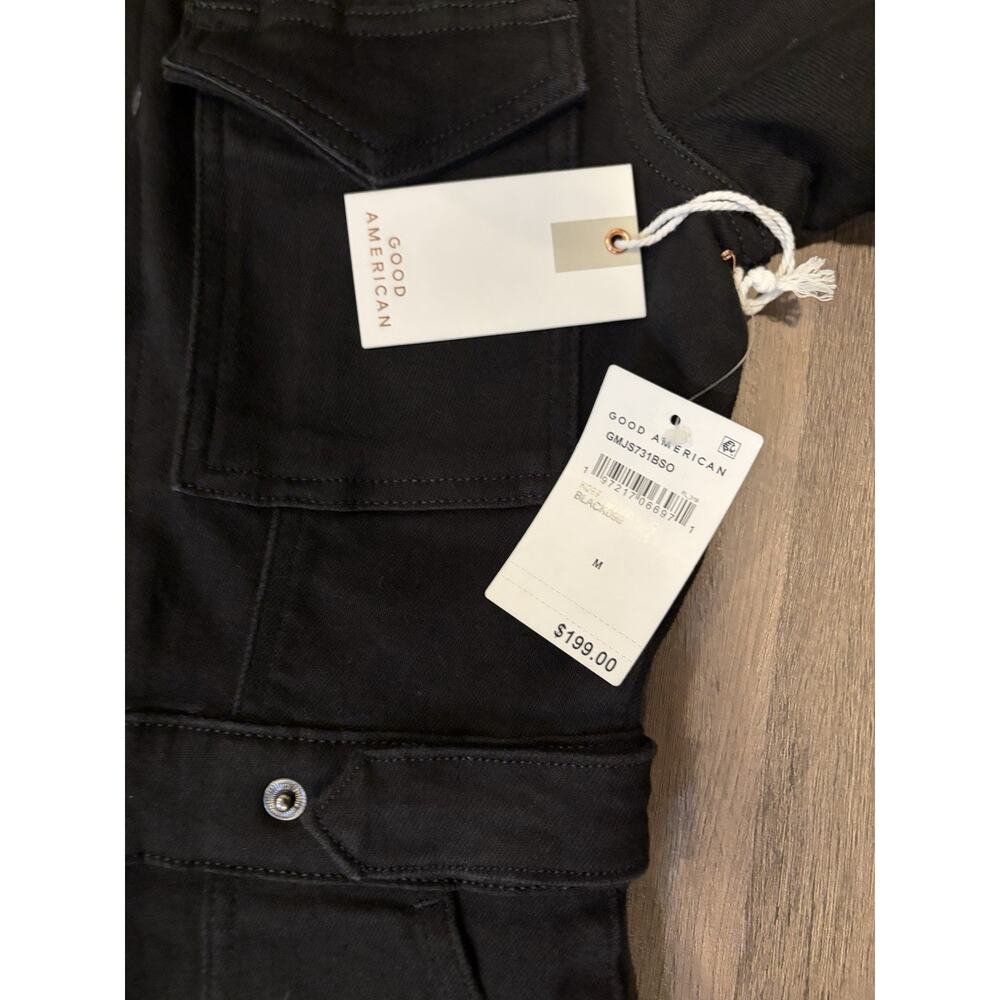Good American Black Denim Zip-Front Collared Short Sleeve Jumpsuit M - Picture 3 of 10